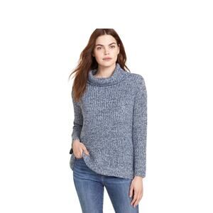 Caslon Womens Medium Sweater Blue White Shaker Knit Pullover NWOT